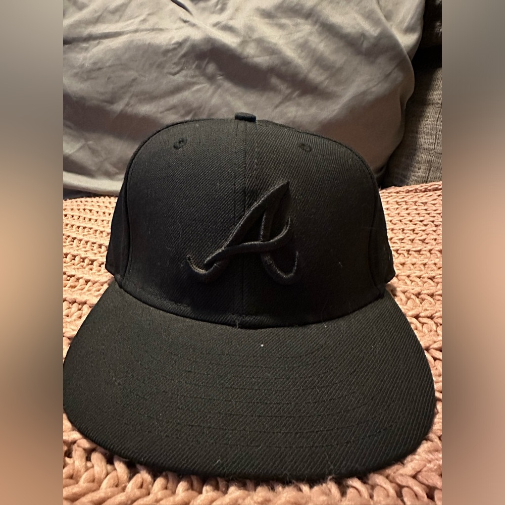 New Era Atlanta Braves Hat, Black on Black, 7 1/8 inches